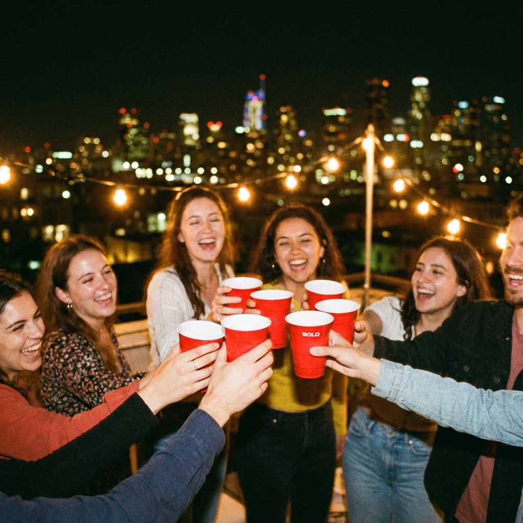 Rooftop party toast